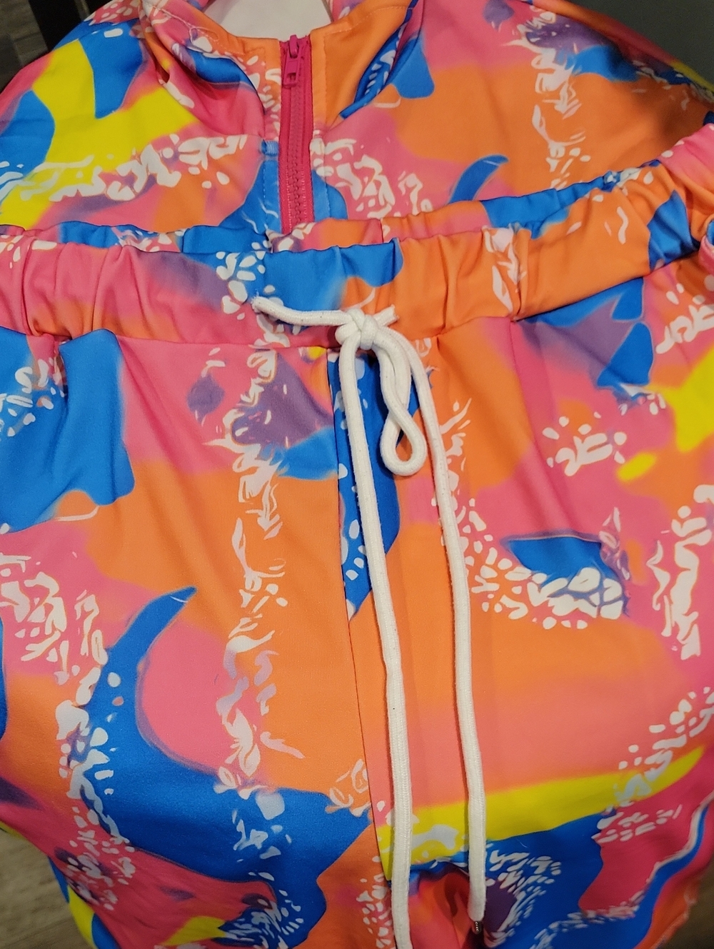 Vibrant Abstract Drawstring Jacket -short Set  Bright Multicolor